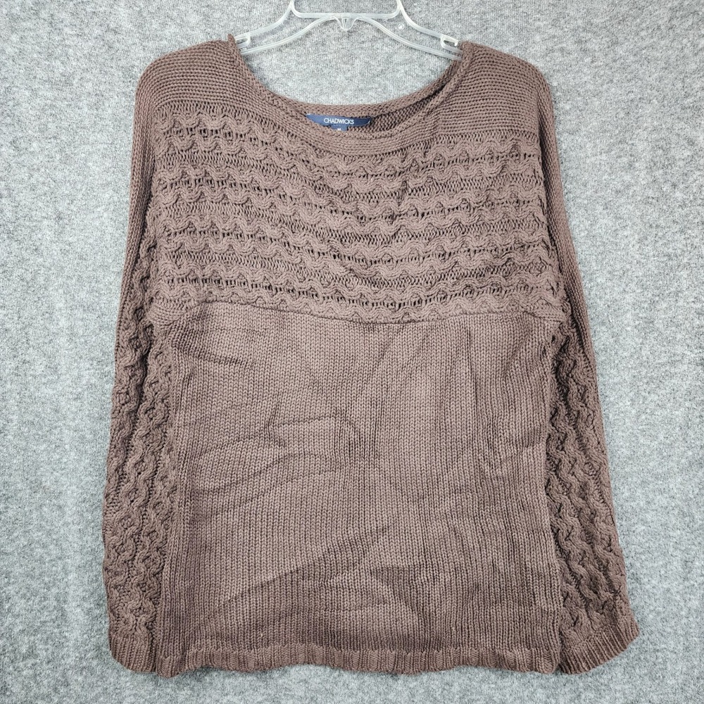 Chadwicks Sweater Womens Medium Brown Cotton Cable Knit Mixed Texture Scoop Neck